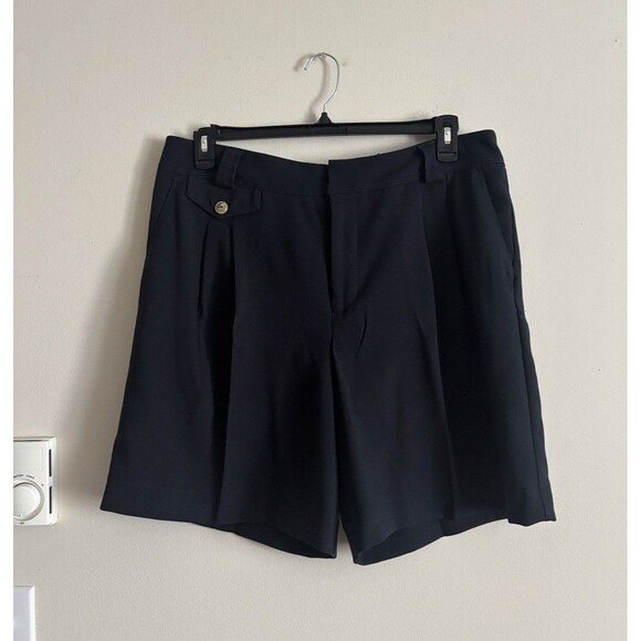 Anthropologie Maeve Shorts 14 Large Pleated Trouser Minimalist Navy Blue Preppy - Picture 2 of 6